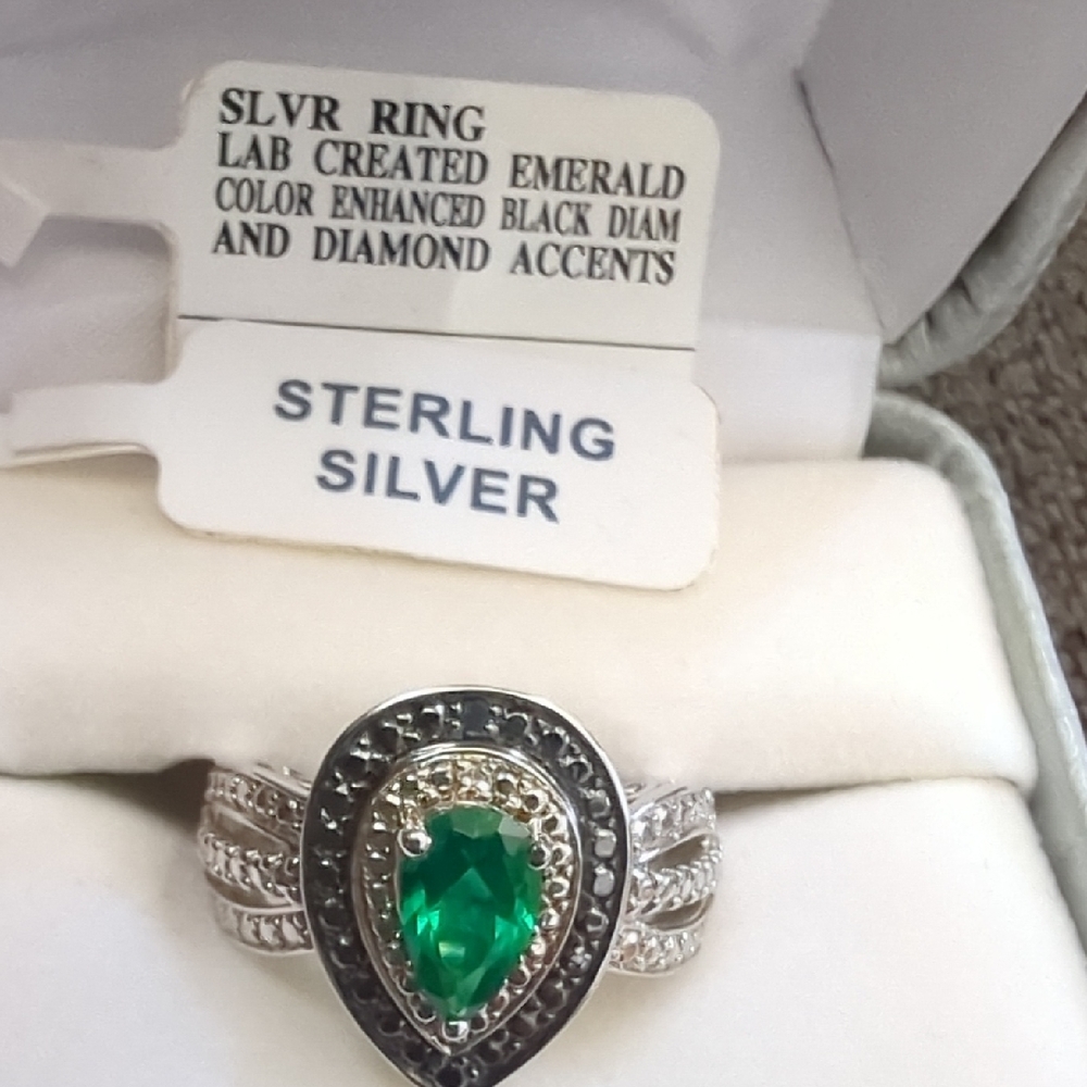 JCPenney Sterling Silver Ring with Green and Black Accents